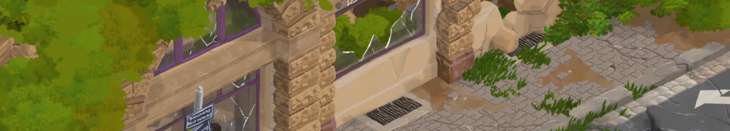 ストラスブールの窓ガラスが割れた場所を表現した「アポカリプスハイム」ゲームの画像